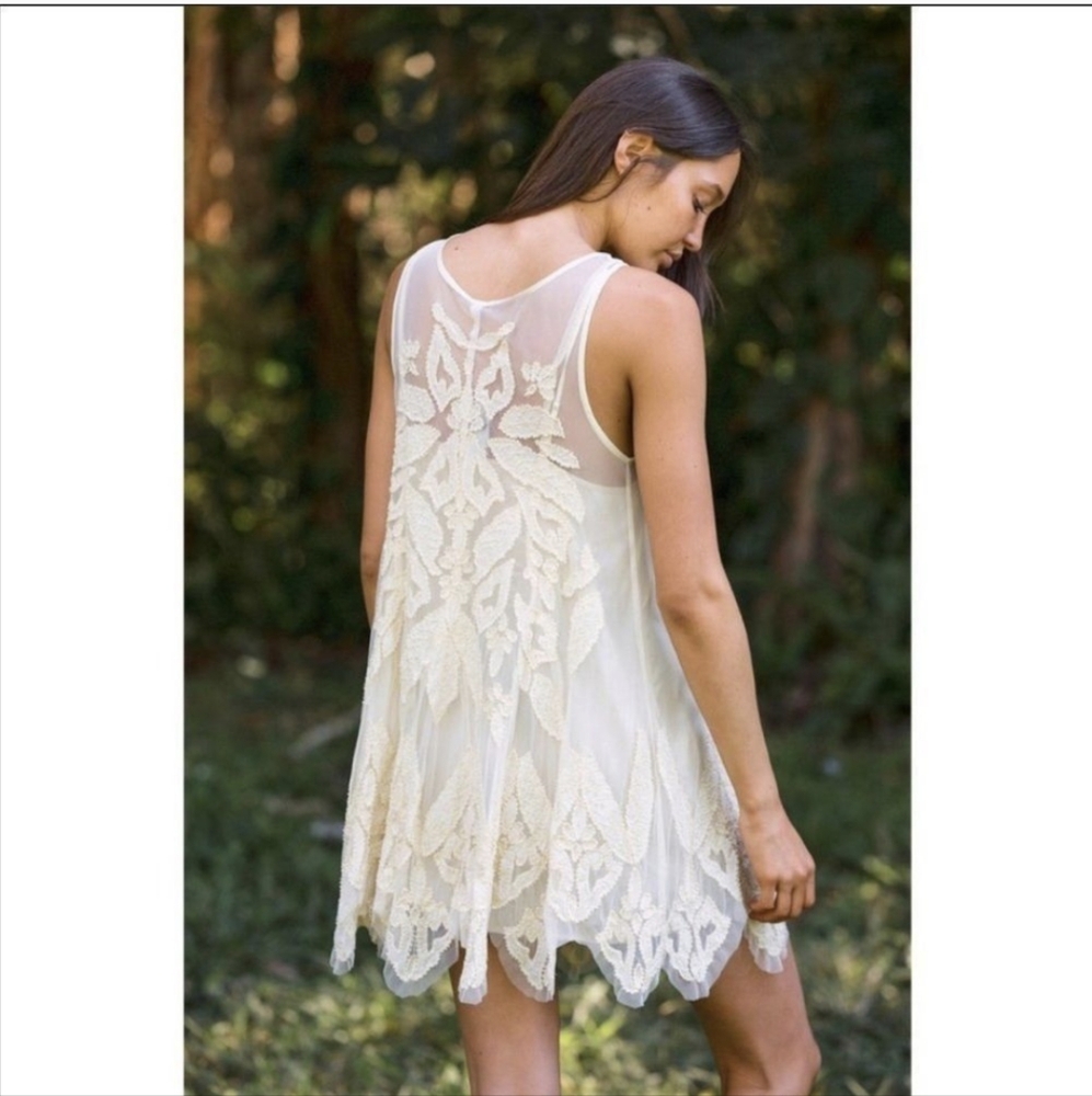 Free People La Palma Trapeze Embellished Beaded Swing Mini Dress NWT M